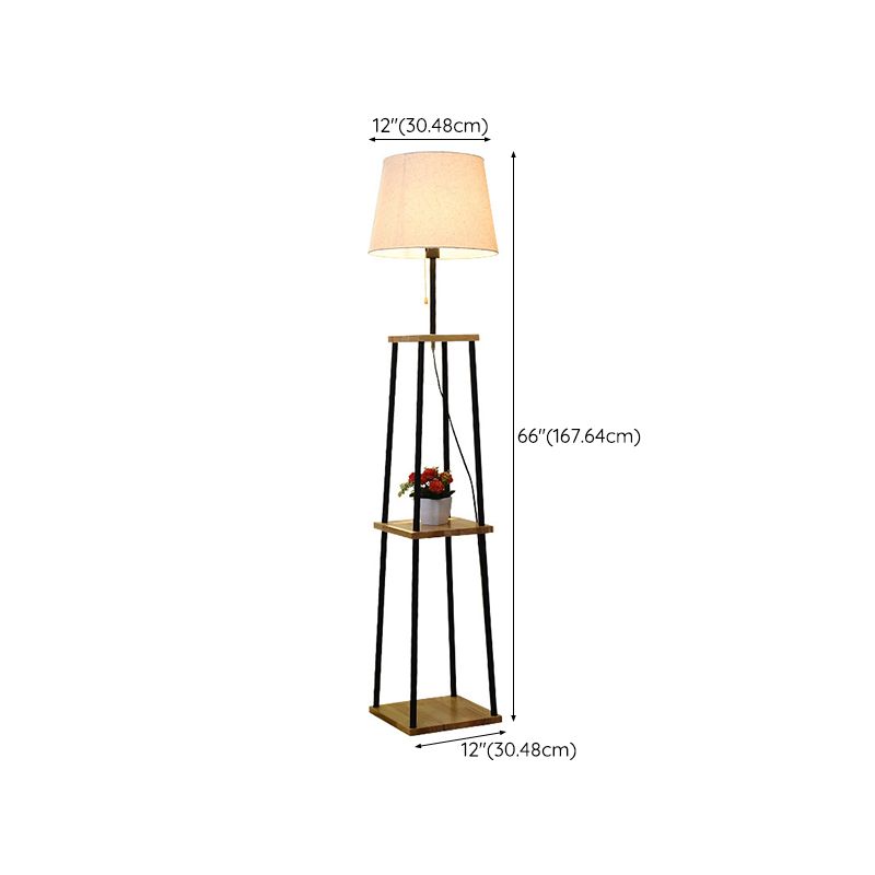 Eryn floor lamp: metal frame & fabric shade with shelf
