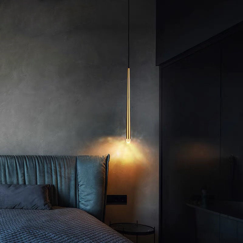 Carr modern pendant light in bedroom. Las Sola artistic lighting.