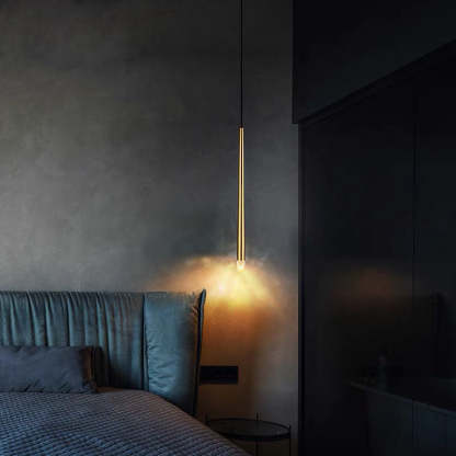 Carr modern pendant light in bedroom. Las Sola artistic lighting.