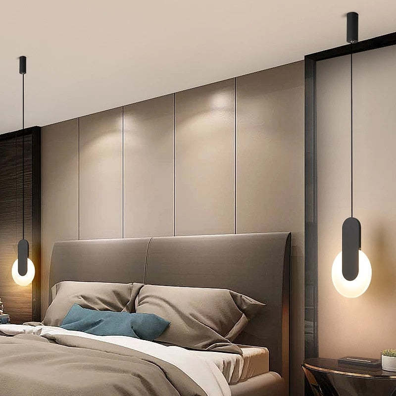 Nyla LED pendant light in modern bedroom