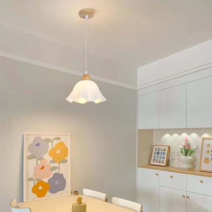 Ozawa flower pendant light in minimalist dining room.