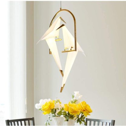 Origami bird pendant light, Nordic style. Las Sola artistic lighting.