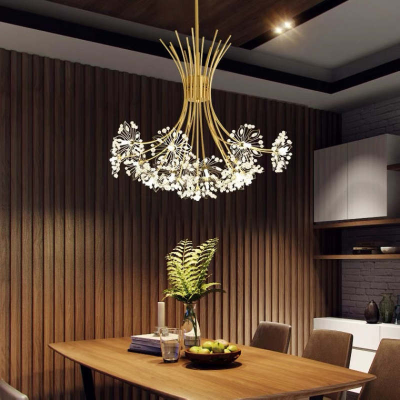 Gold Crystal Sputnik Chandelier over Dining Table