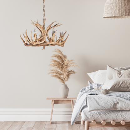 Resin Deer Horn Chandelier in bedroom