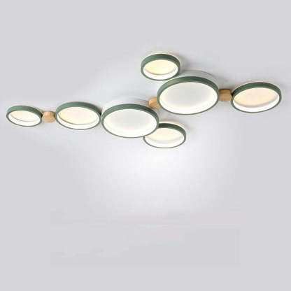 Sienna Round Flush Mount Ceiling Light - Green and Wood