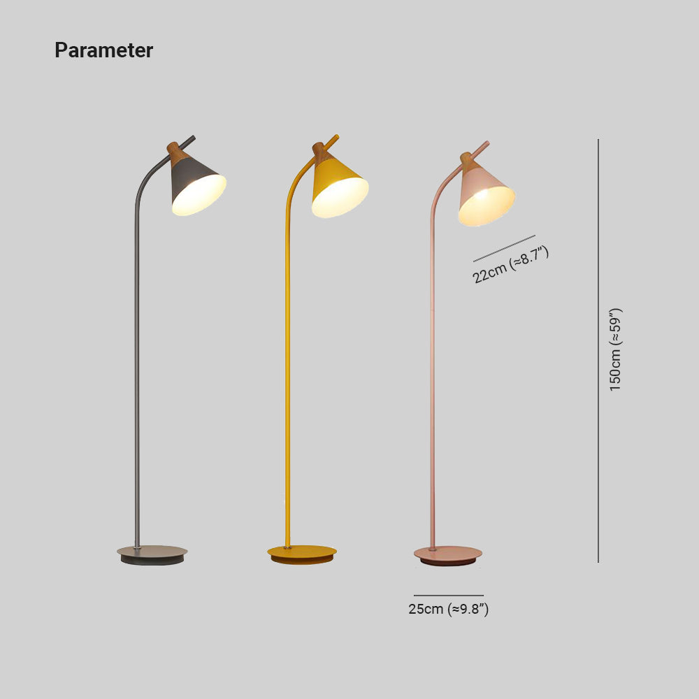 Morandi floor lamp dimensions: height, shade size, base size.