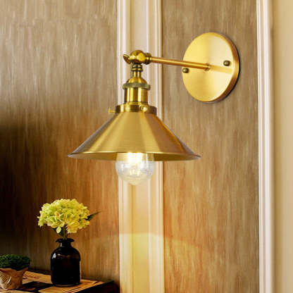 Gold Brady Metal Cone Wall Lamp - Vintage Industrial Lighting