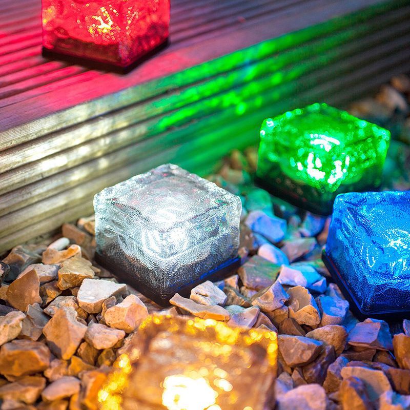 Ice cube solar ground lights in red, white, green and blue