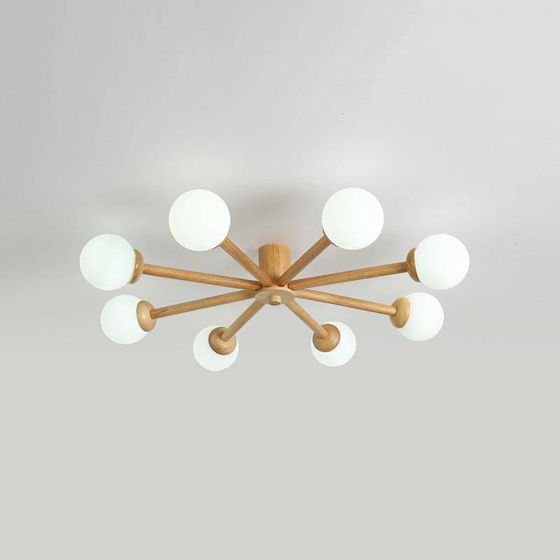 Ozawa 8-head ceiling light, wood and glass