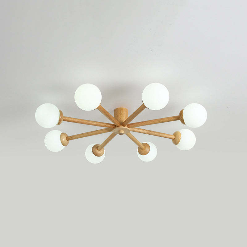 Ozawa 8-head ceiling light, wood and glass