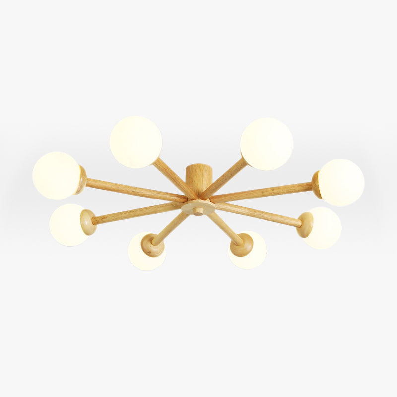 Ozawa Ceiling Light, 8 head wooden glass lamp