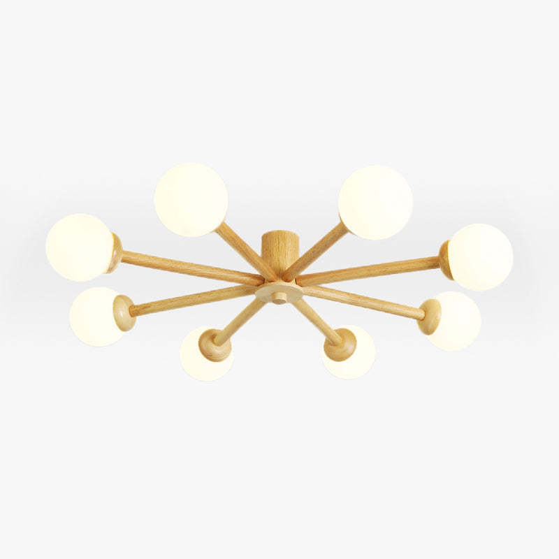 Ozawa Ceiling Light, 8 head wooden glass lamp