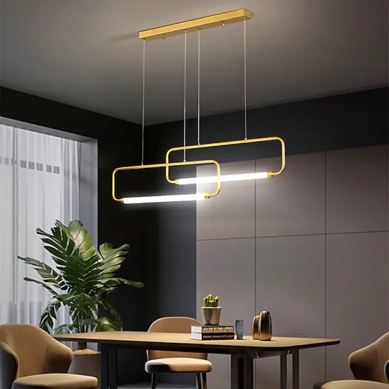 Bouvet minimalist pendant light in dining room. Modern lighting fixture.