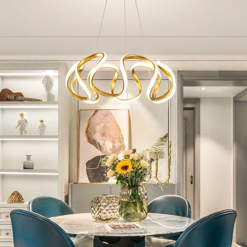 Modern gold irregular pendant light in dining room