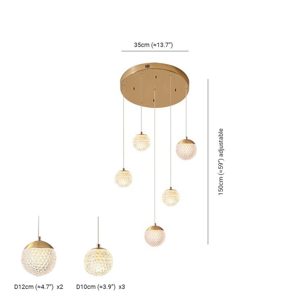 Jibril pendant light dimensions: D12cm and D10cm, 150cm adjustable