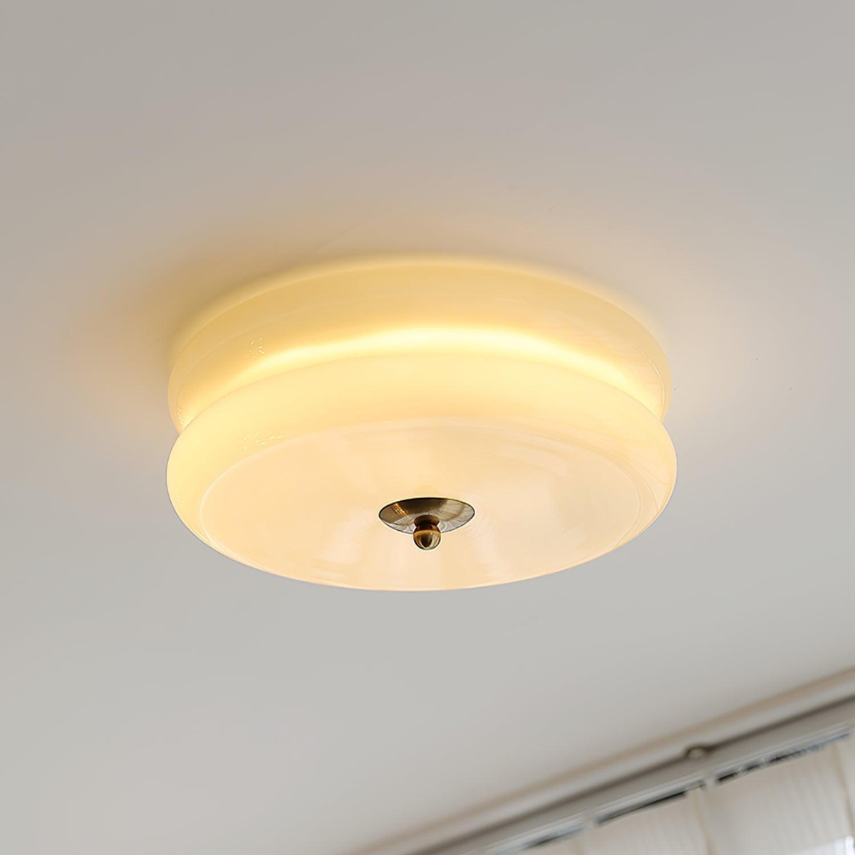 Morandi Round Flush Mount Ceiling Light, glass and brass detail