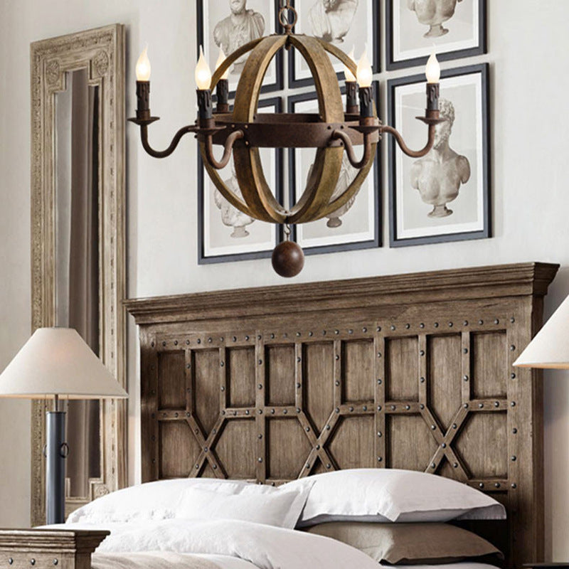 Rustic wood pendant light in bedroom setting
