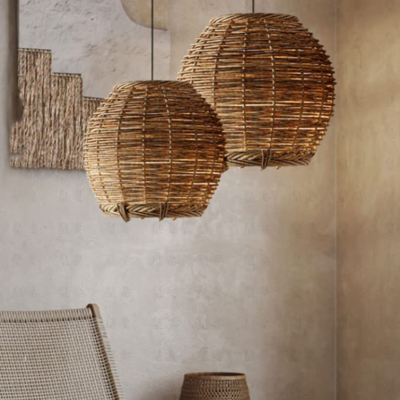 Muto Retro Rattan Pendant Lights in Living Room