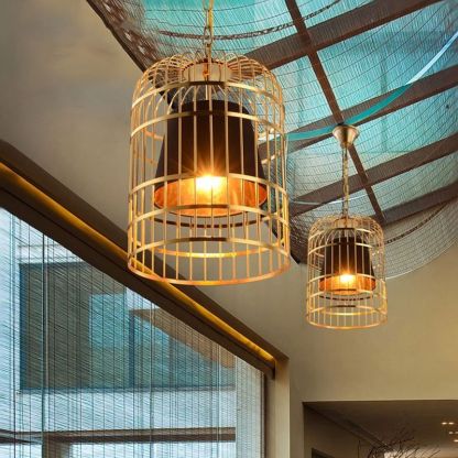 Gold Birdcage Pendant Light in Modern Restaurant