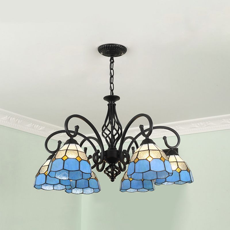 Silva Tiffany Blue Stained Glass Chandelier