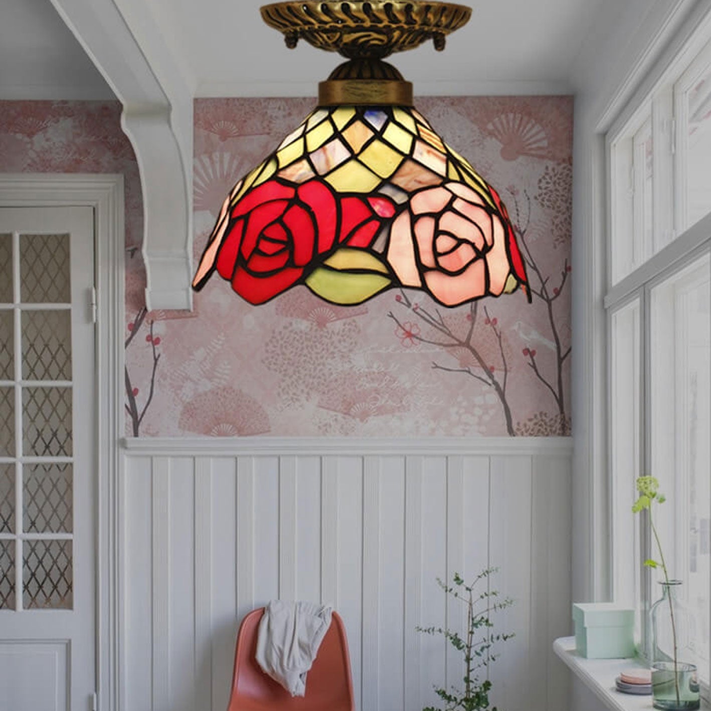 Eryn Vintage Rose Bowl LED Ceiling Light in Hallway