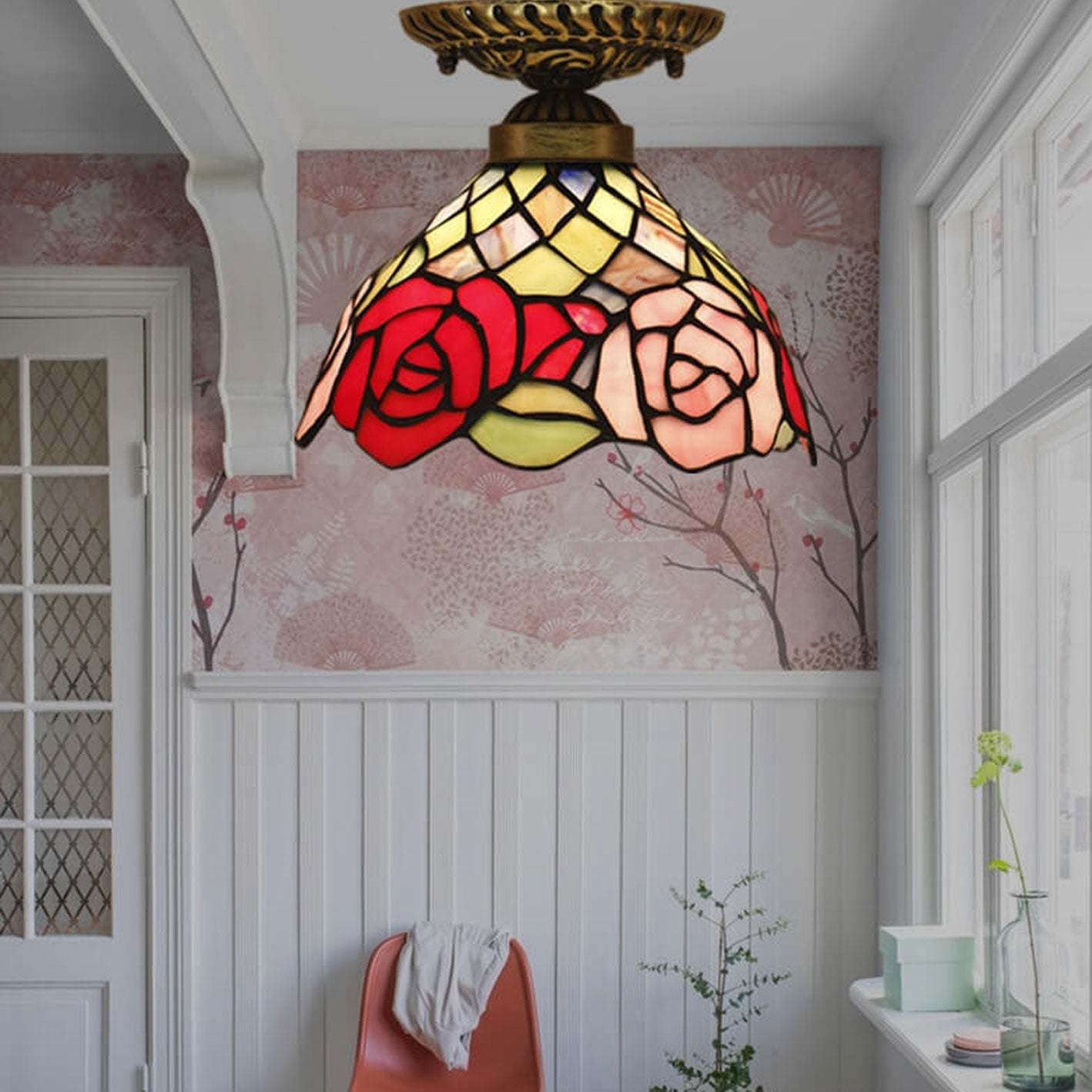 Eryn Vintage Rose Bowl LED Ceiling Light in Hallway