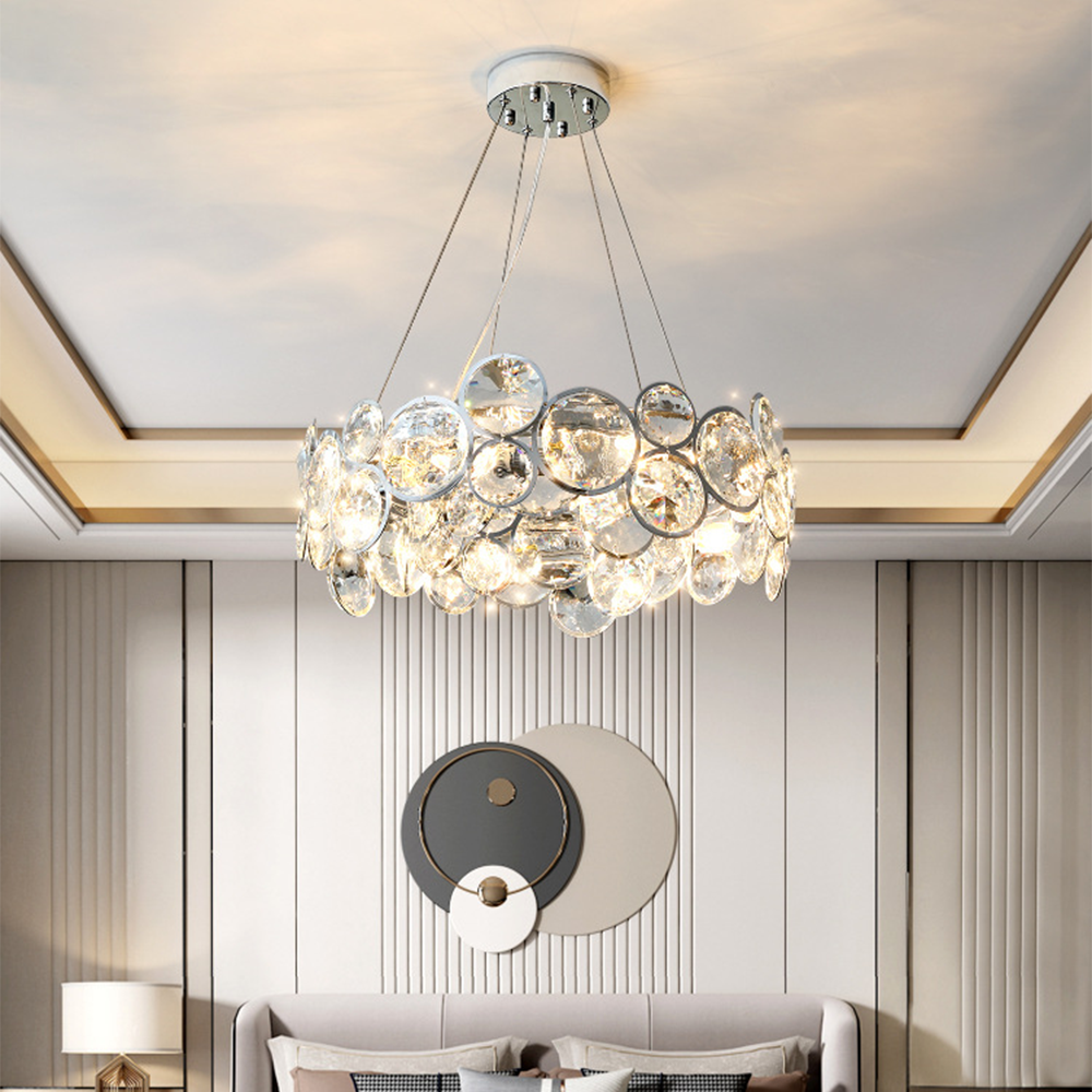 Crystal LED Chandelier over bedroom decor