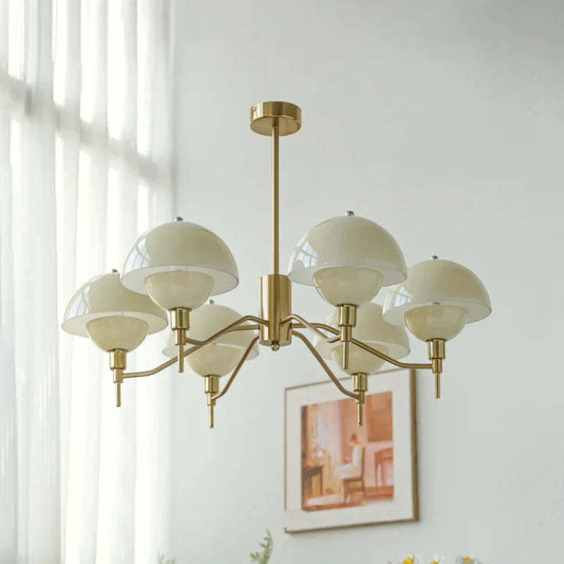 Hailie Modern Pendant Light, beige glass and metal chandelier