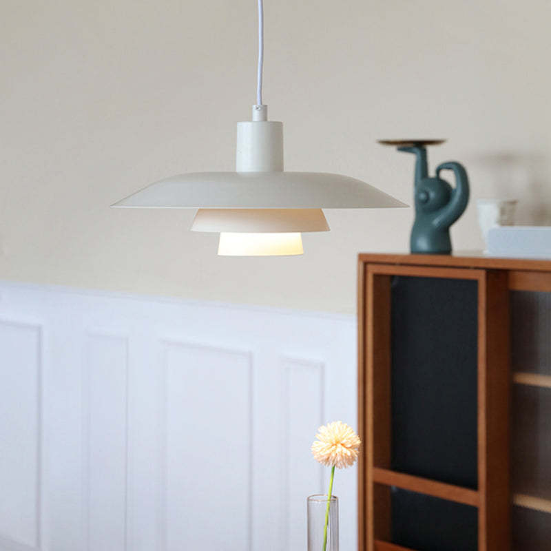 Morandi Modern LED Pendant Light in interior setting, white metal