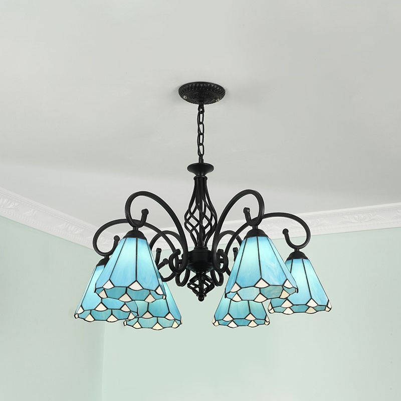Silva Tiffany Blue Stained Glass Chandelier
