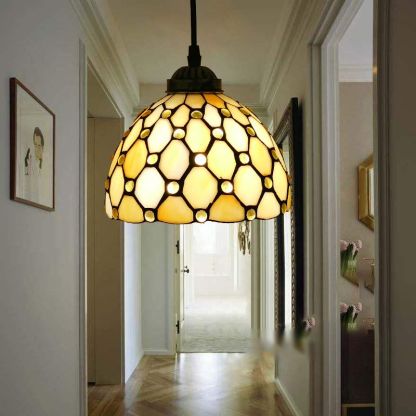 Alessio Tiffany Pendant Light in Hallway Alessio Tiffany Multicolor Bell Pendant Light