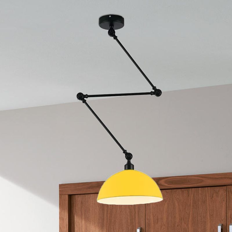 Yellow dome pendant light with adjustable arm