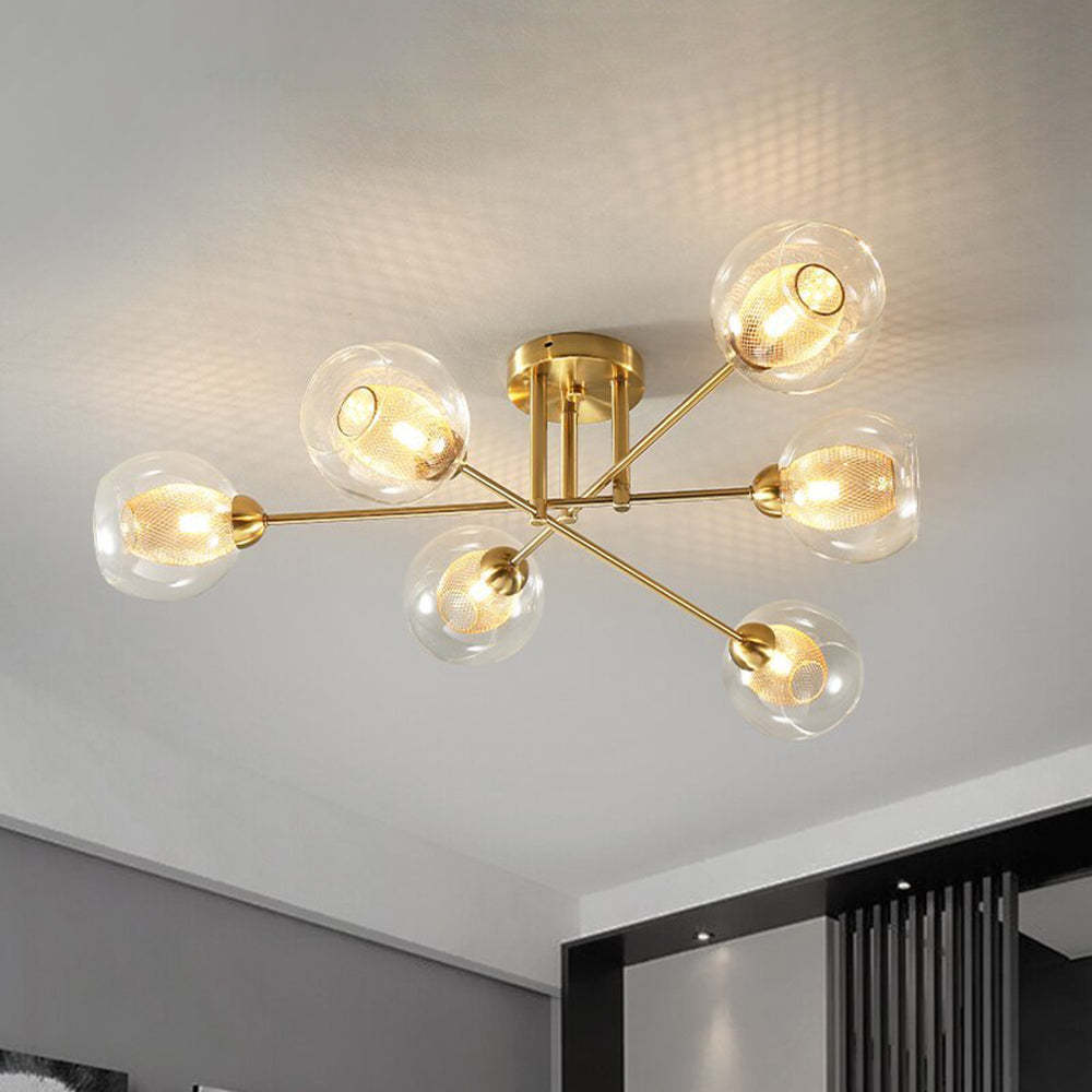 Valentina industrial chandelier, golden, glass globe lights
