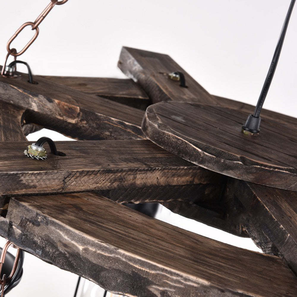 Wood detail of rudder pendant light, retro style lighting