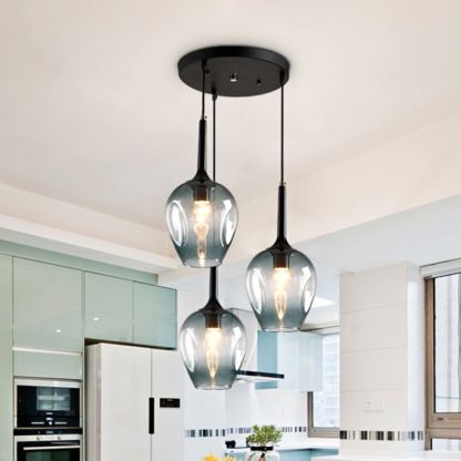 Valentina Nordic pendant light. Smoky glass cluster in kitchen.