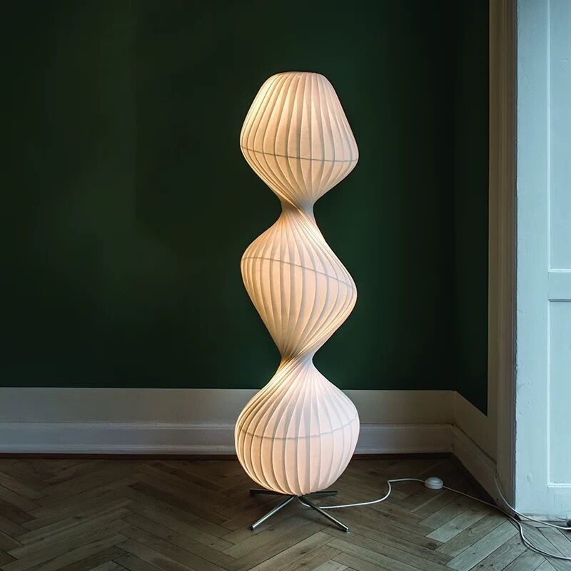 Modern white pleated fabric floor lamp, Renée style, by Lassola