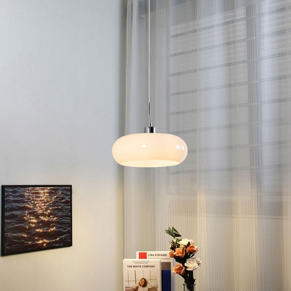 Glass Pendant Light in modern living room. Las Sola Lighting.