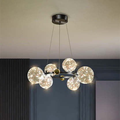 Black Valentina Art Deco Globe Chandelier | Las Sola Valentina Art Deco Globe Metal Glass Chandelier