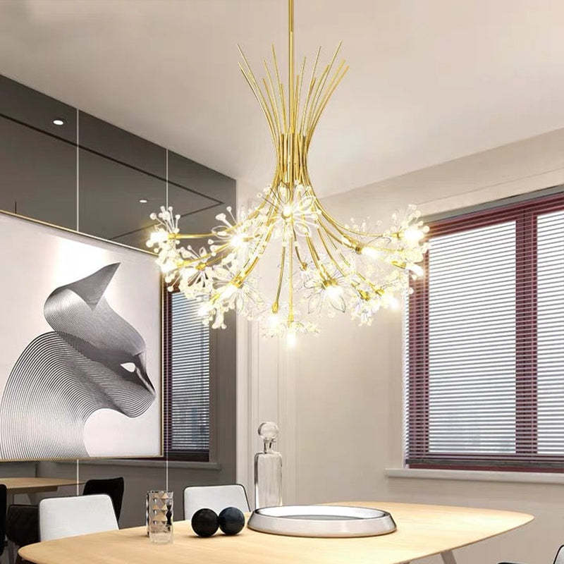 Gold Crystal Sputnik Chandelier in Modern Dining Room
