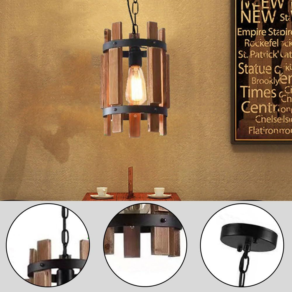 Austin Retro LED Pendant Light with Wood Slats