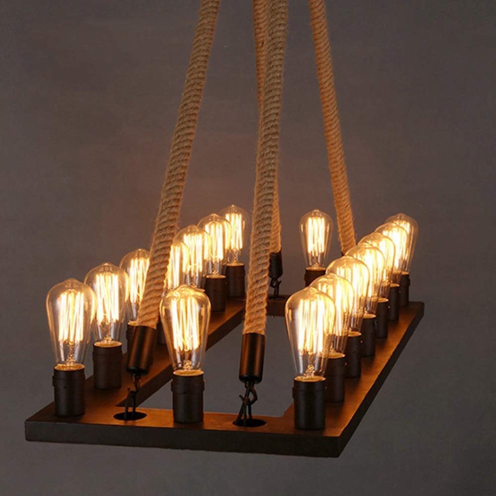 Vintage Industrial LED Pendant Light with Rope