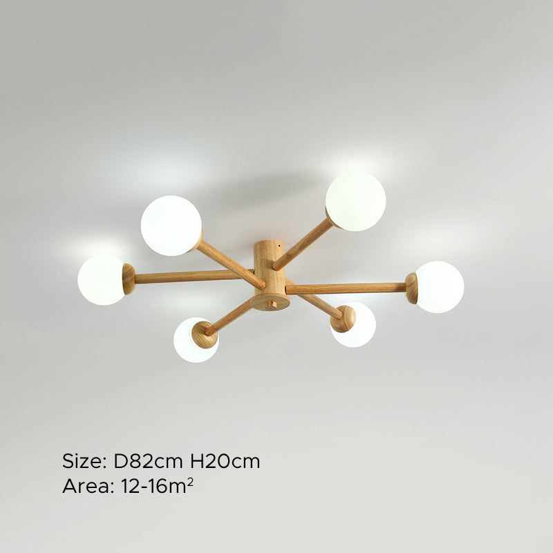 Ozawa 6-head ceiling light. Modern wood & glass lighting.