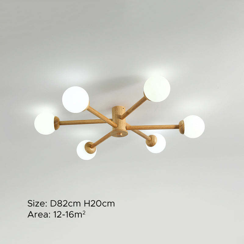 Ozawa 6-head ceiling light. Modern wood & glass lighting.