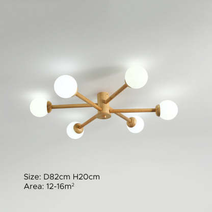 Ozawa 6-head ceiling light. Modern wood & glass lighting.