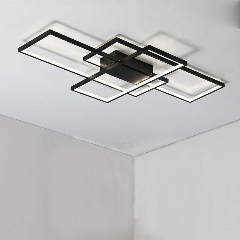 Black rectangular LED ceiling light. Modern lighting fixture.
