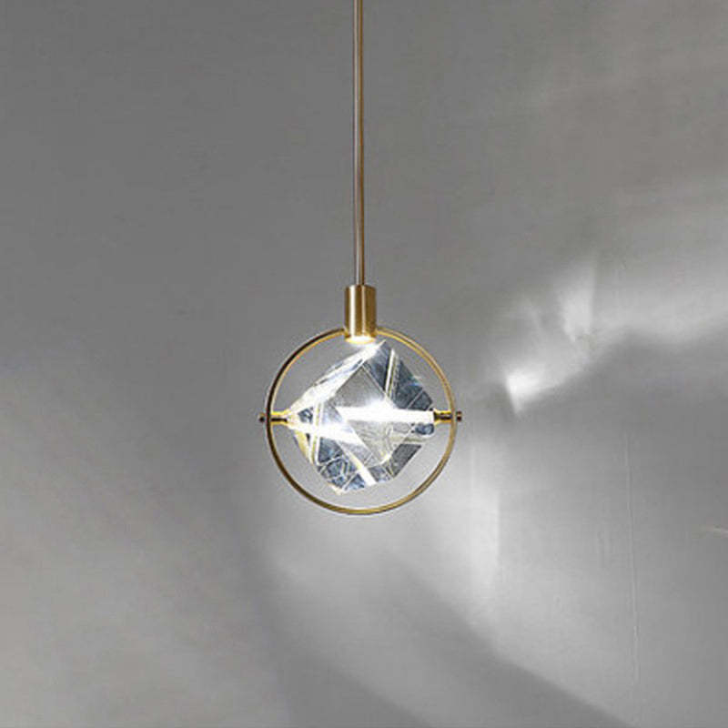 Geometric crystal pendant light with gold frame