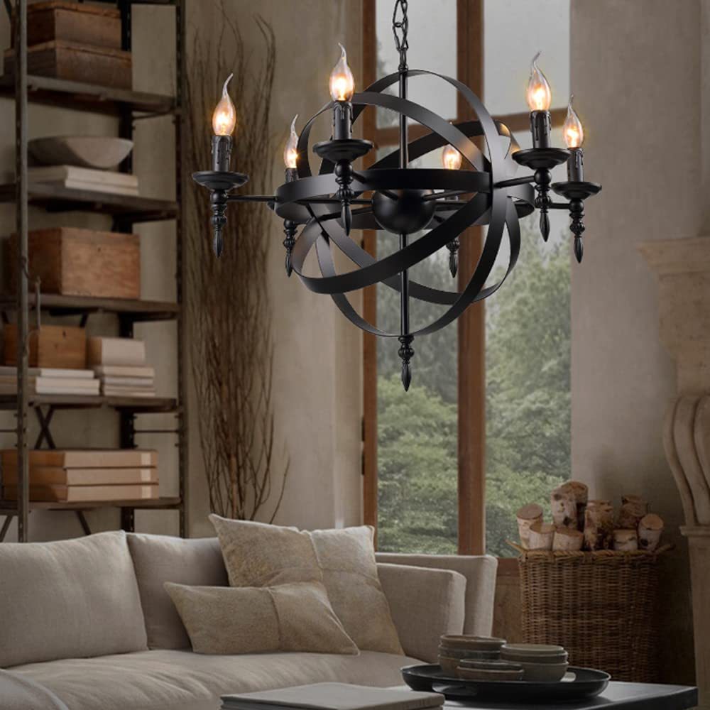 Black metal Silva chandelier with candle-style LED lights