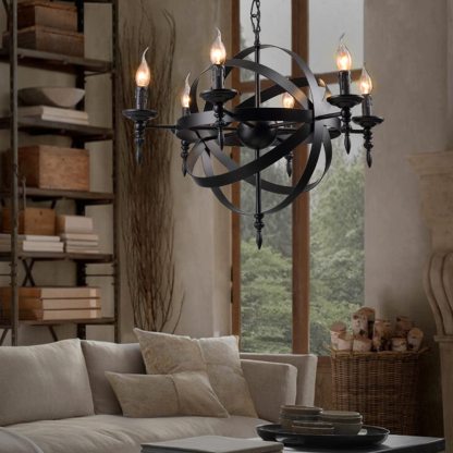 Black metal Silva chandelier with candle-style LED lights