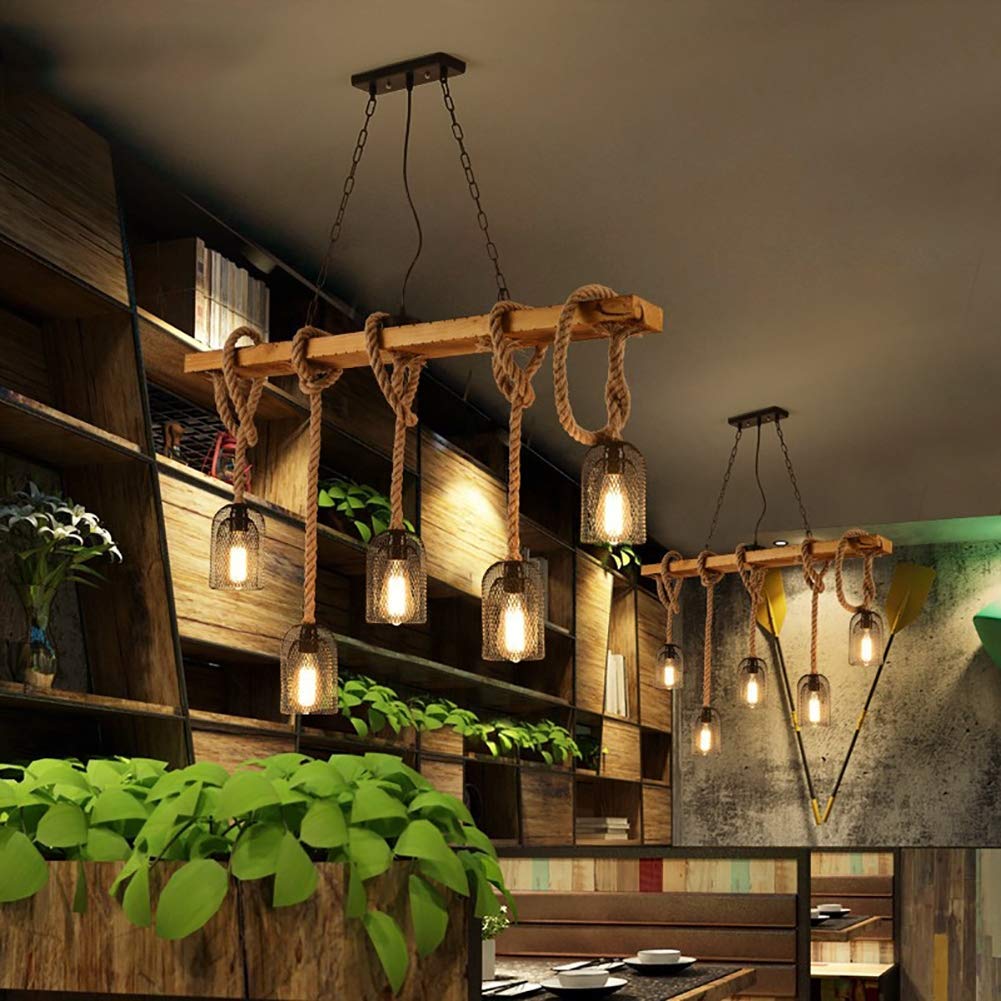 Minimalist LED Pendant Light with Rope and Cage for Cafe