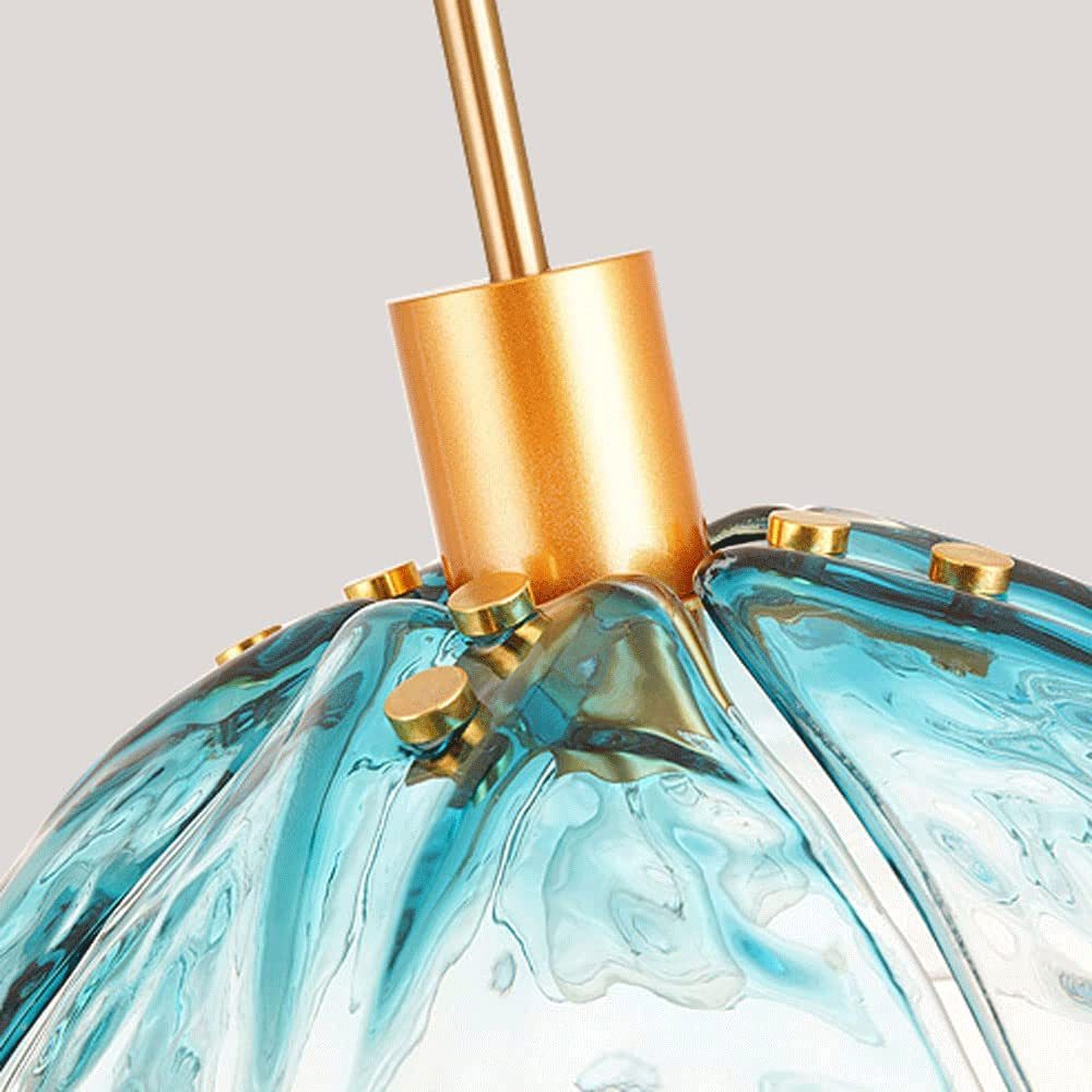 Hailie Pendant Light Detail: Blue glass flower shade with gold accents